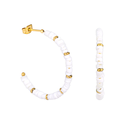 Puka Shell Hoop Studs Gold