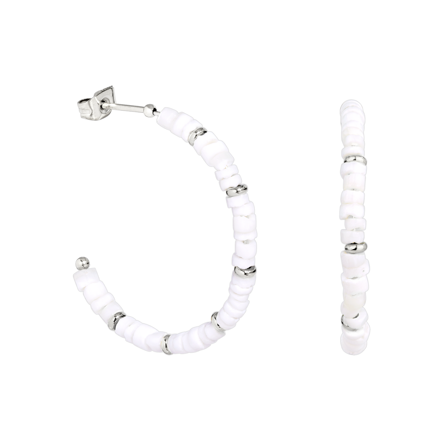 Puka Shell Hoop Studs Silver