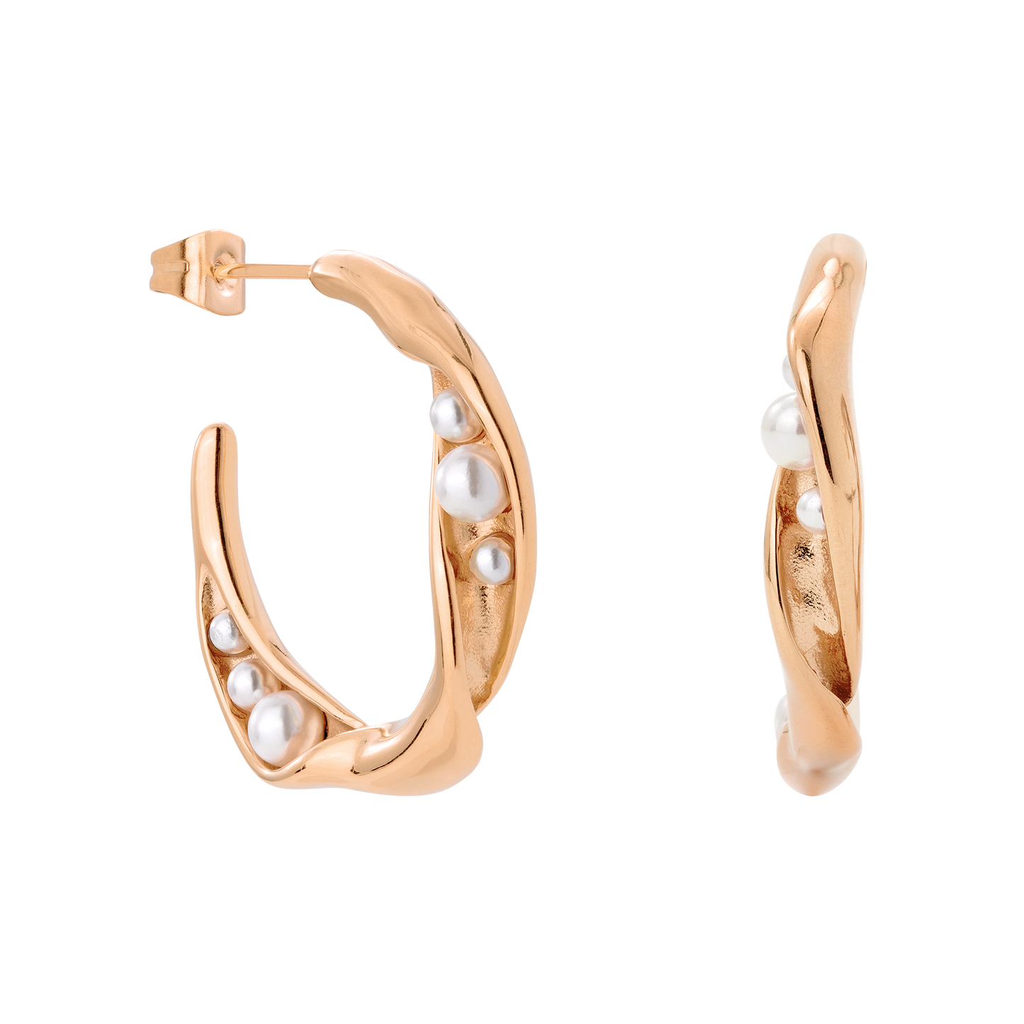 Branch Pearl Hoop Studs Rose Gold