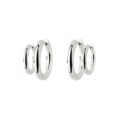 Chunky Lover Hoop Set Small Silver