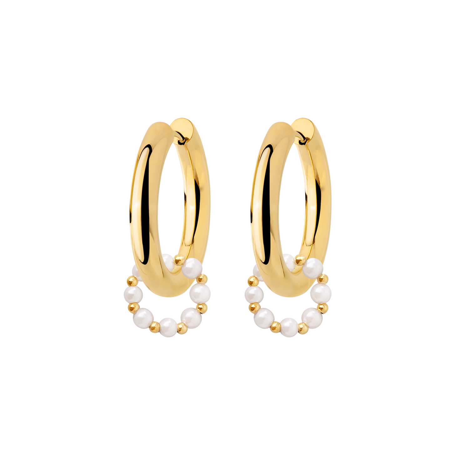 Chunky Pearl 'n' Beads Hoop Set Medium Gold