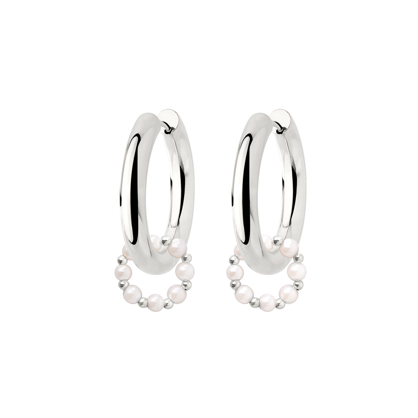 Chunky Pearl 'n' Beads Hoop Set Medium Silver