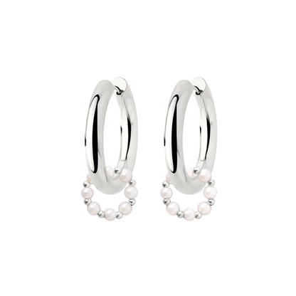 Chunky Pearl 'n' Beads Hoop Set Medium Silver