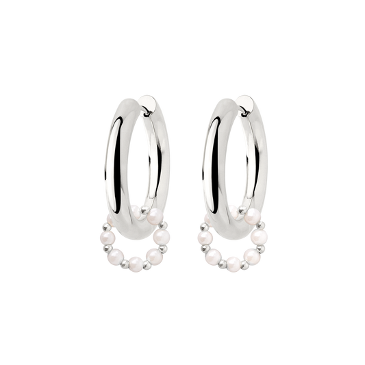 Chunky Pearl 'n' Beads Hoop Set Medium Silver