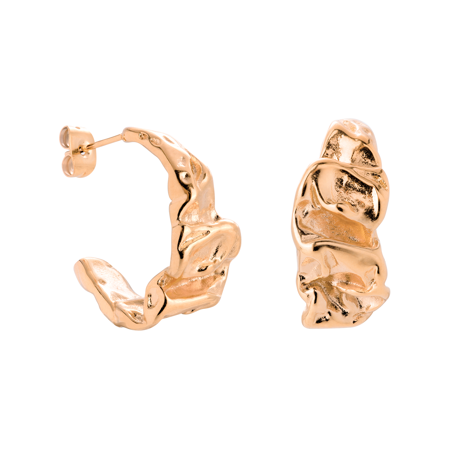 Crinkled Hoop Studs Rose Gold