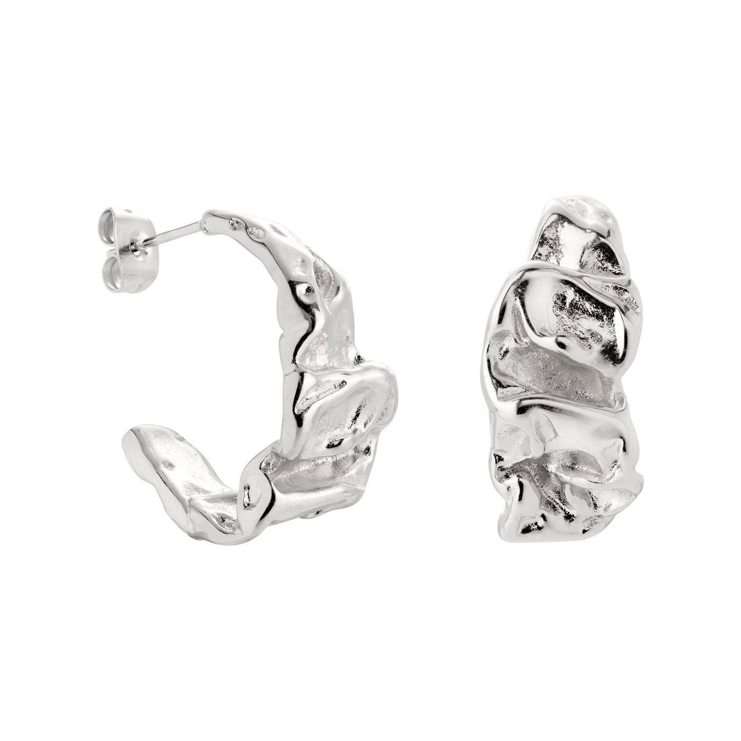 Crinkled Hoop Studs Silver