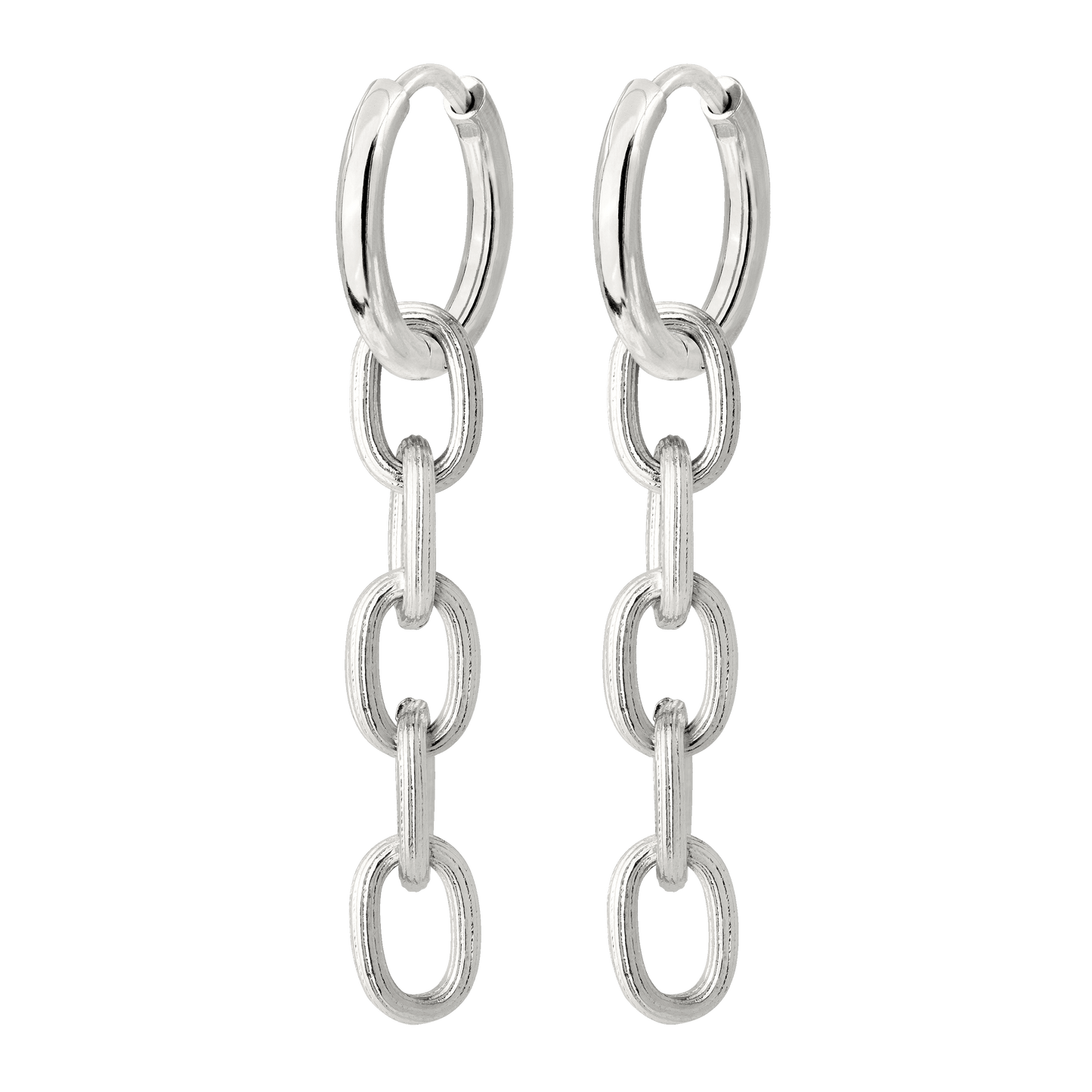 Long Link Hoop Set Small Silver