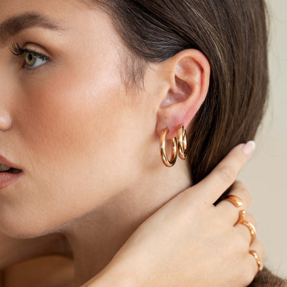 Chunky Lover Hoop Set Large Rose Gold