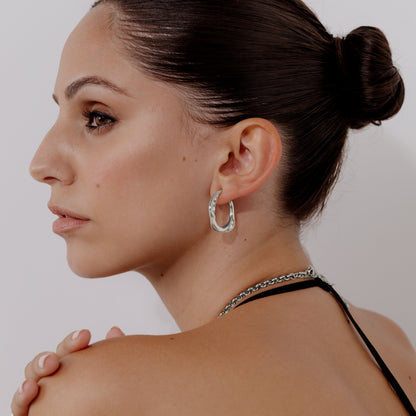 Branch Pearl Hoop Studs Silver