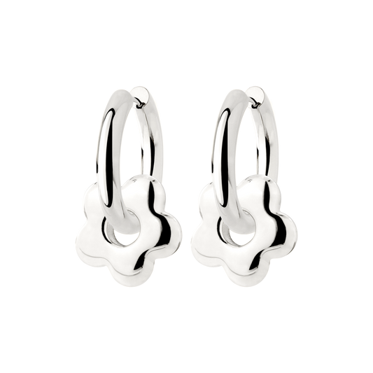 Chunky Bubble Flower Hoop Set Medium Silver
