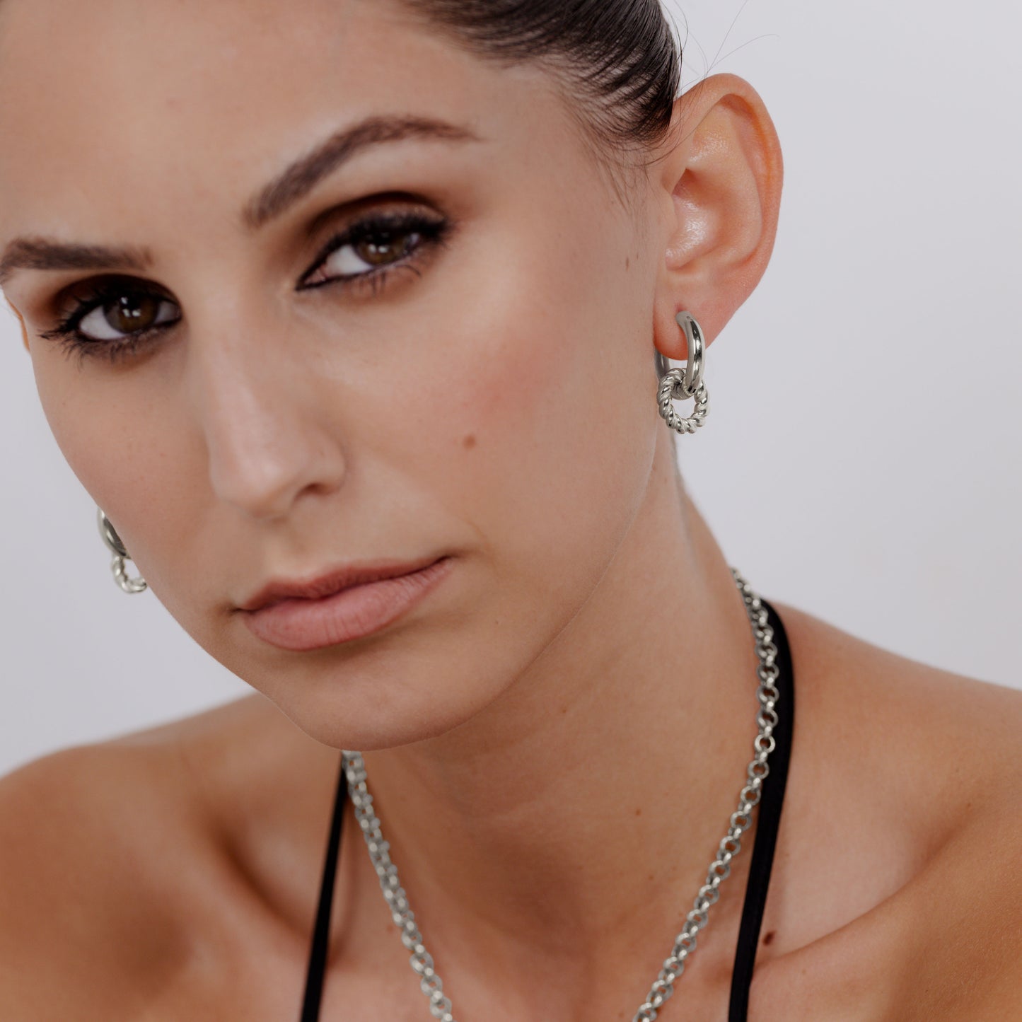 Chunky Twisted Donut Hoop Set Medium Silver