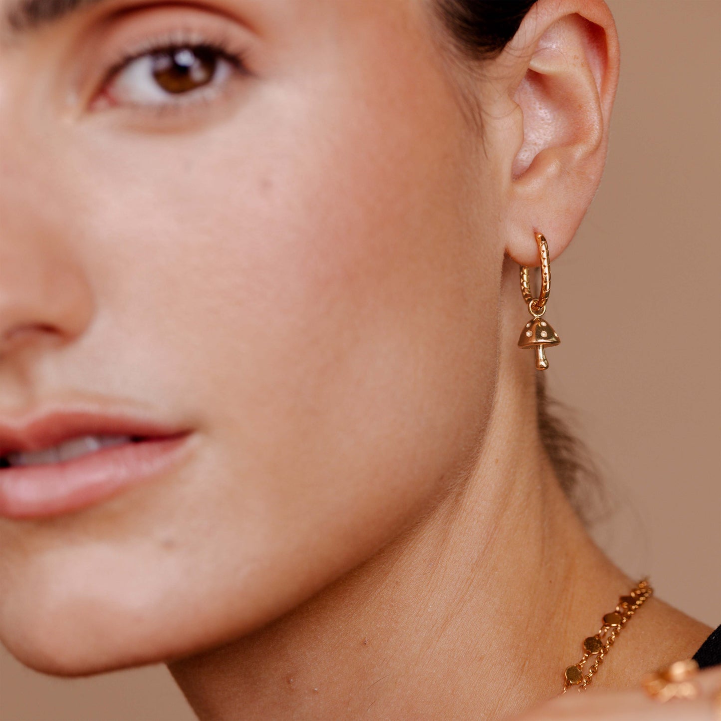 Cute Mushroom Twisted Oval Hoop Set Baby Rose Gold