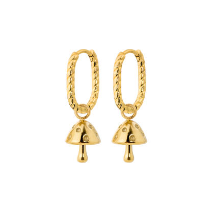 Cute Mushroom Twisted Oval Hoop Set Baby Gold