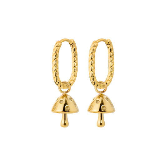 Cute Mushroom Twisted Oval Hoop Set Baby Gold