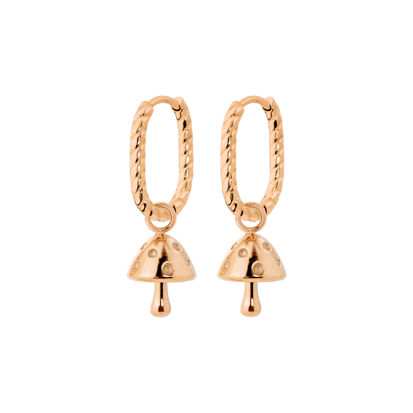 Cute Mushroom Twisted Oval Hoop Set Baby Rose Gold
