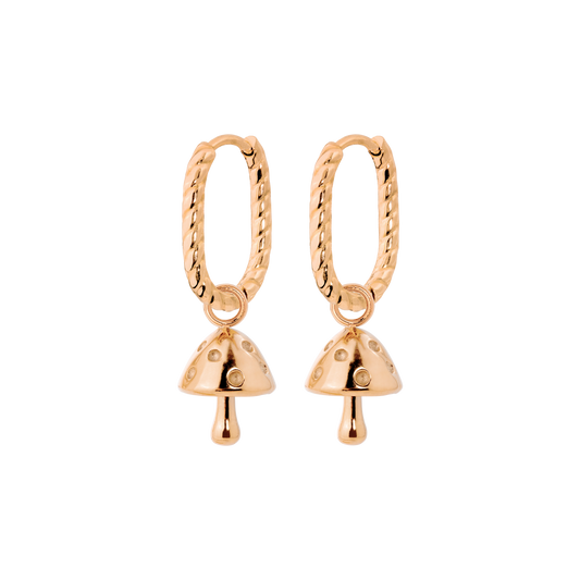 Cute Mushroom Twisted Oval Hoop Set Baby Rose Gold