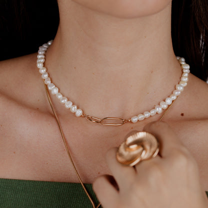 Fluidity Pearl Necklace Rose Gold