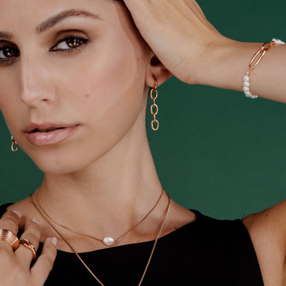 Long Link Hoop Set Small Rose Gold