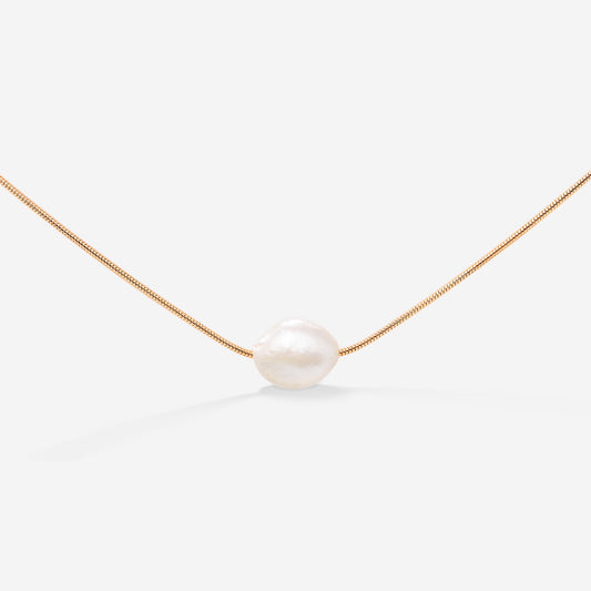 Minimalist Pearl Necklace Rose Gold