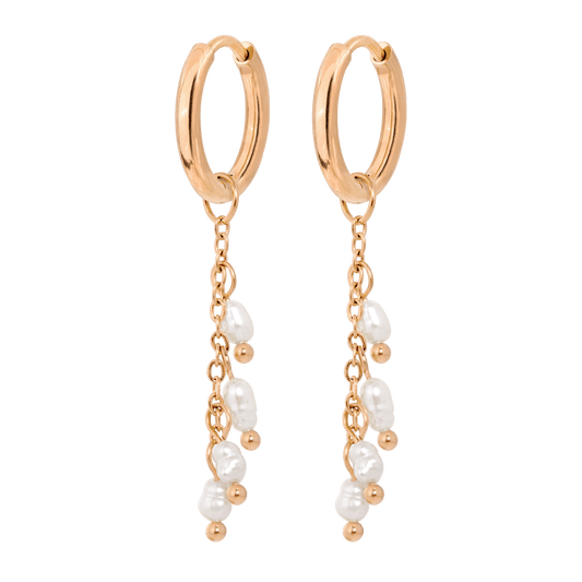 Pearl Chain Hoop Set Small Rose Gold