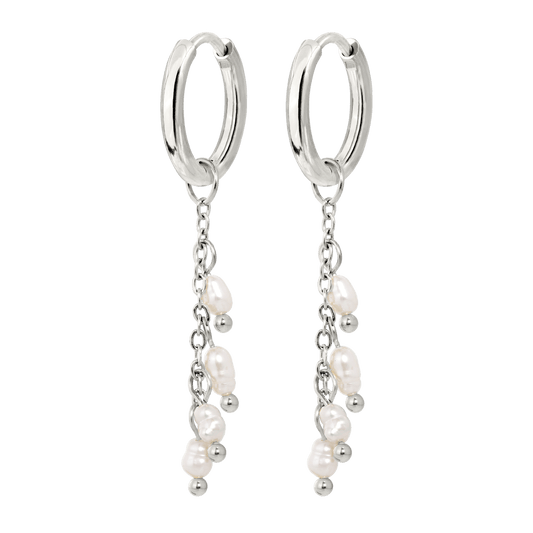 Pearl Chain Hoop Set Small Silver
