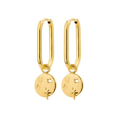Shiny Stars Oval Hoop Set Small Gold