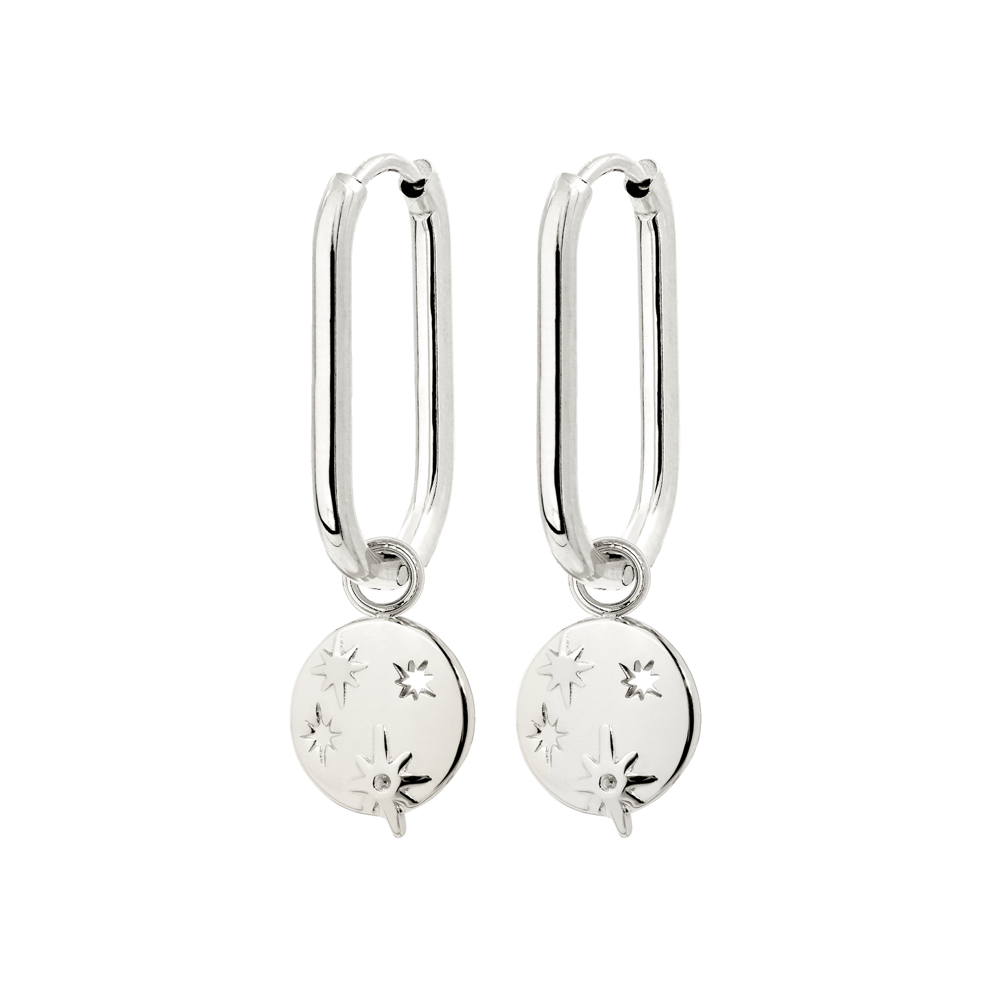 Shiny Stars Oval Hoop Set Small Silver