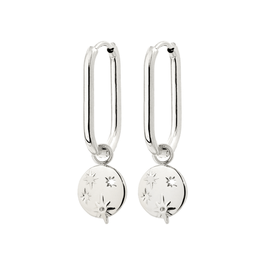 Shiny Stars Oval Hoop Set Small Silver