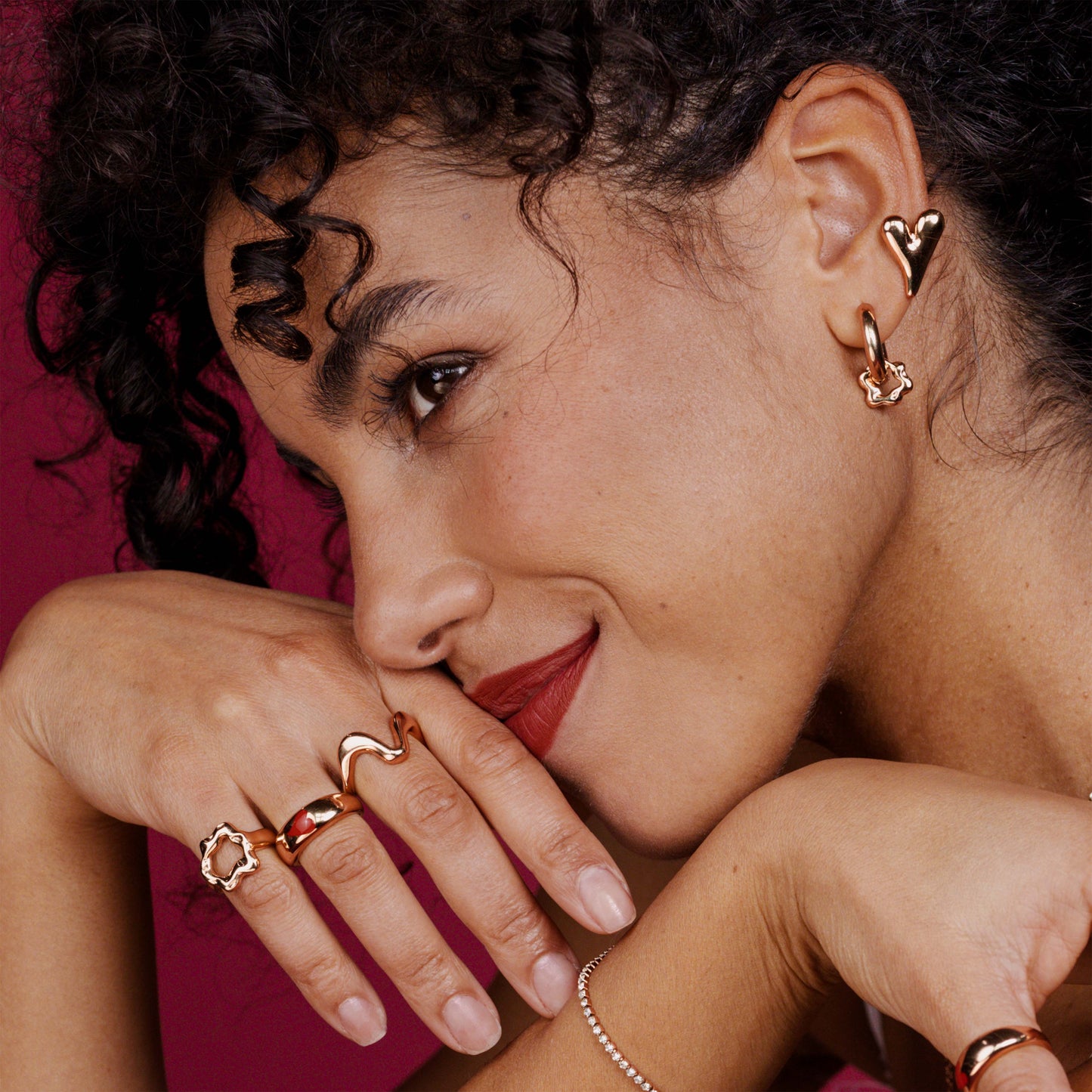 Chunky Melting Donut Hoop Set Medium Rose Gold
