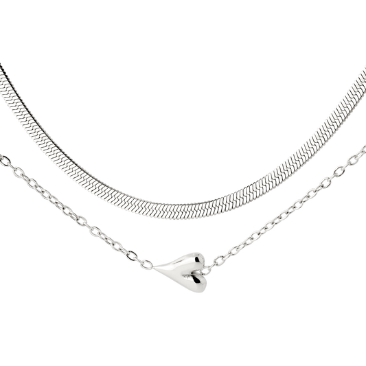 Flowy Heart Necklace Bundle Silver