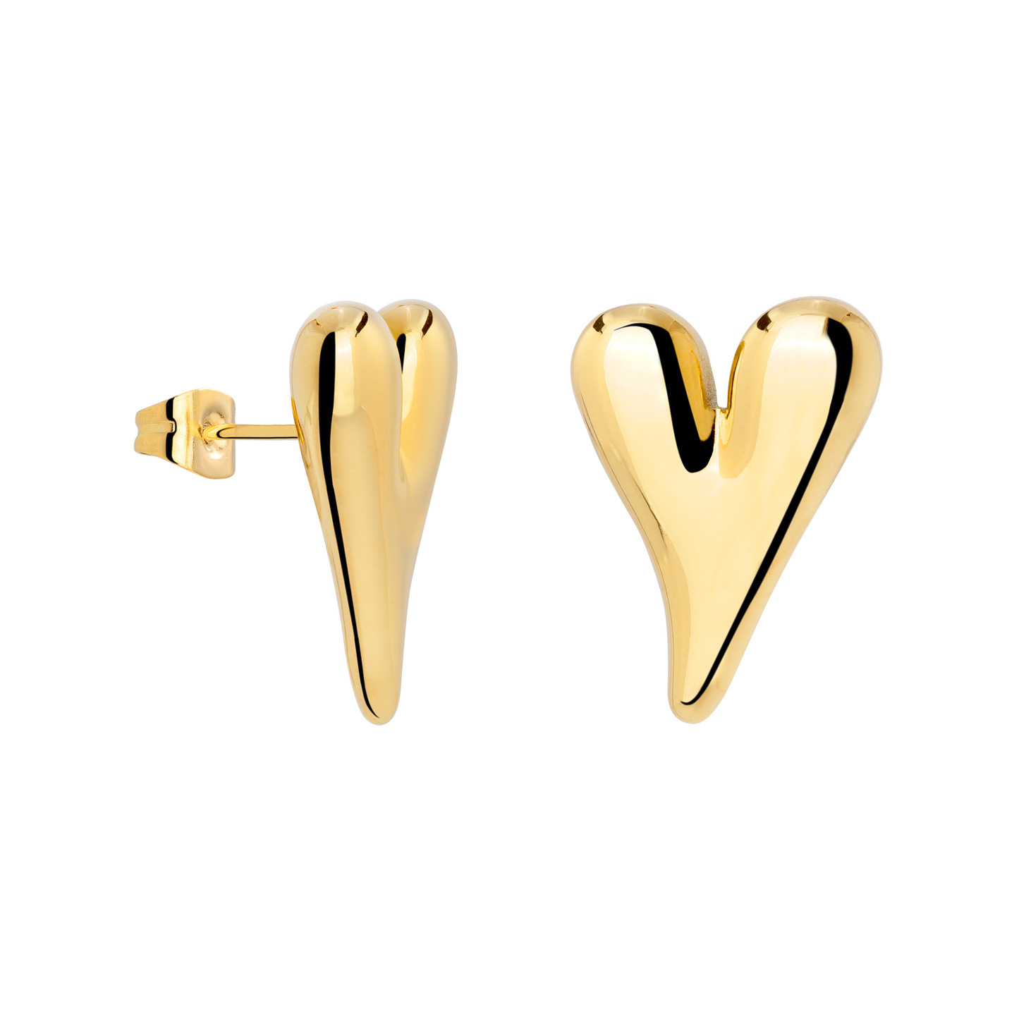 Flowy Heart Studs Large Gold