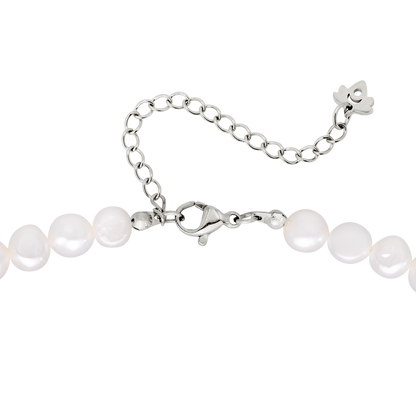 Melting Heart Pearl Necklace Silver