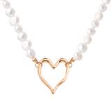 Melting Heart Pearl Necklace Rose Gold