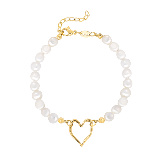Melting Heart Pearl Bracelet Gold
