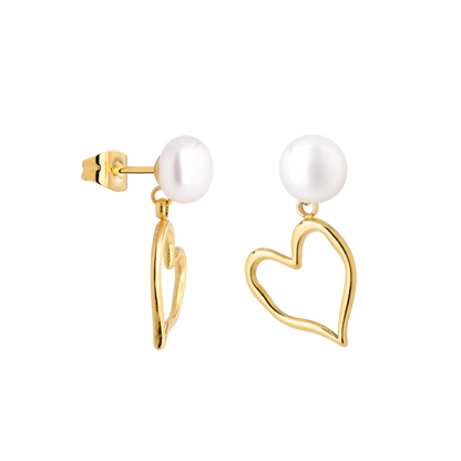 Melting Heart Pearl Studs Gold