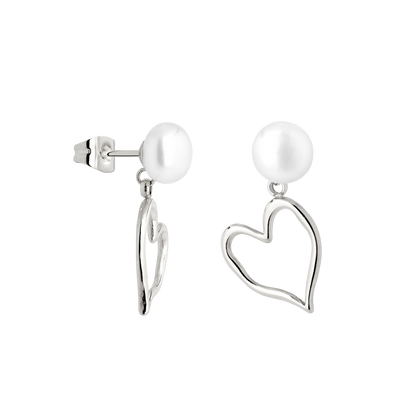 Melting Heart Pearl Studs Silver