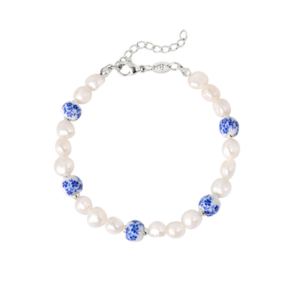 Flower Tile Pearl Bracelet Silver