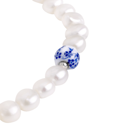Flower Tile Pearl Bracelet Silver