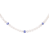 Flower Tile Pearl Necklace Silver