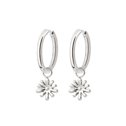 Flowery Hoop Set Medium Silver