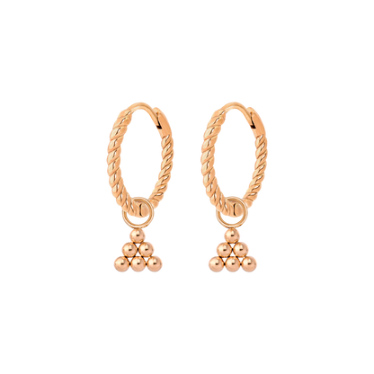 Tiny Beads Twisted Hoop Set Small Rose Gold