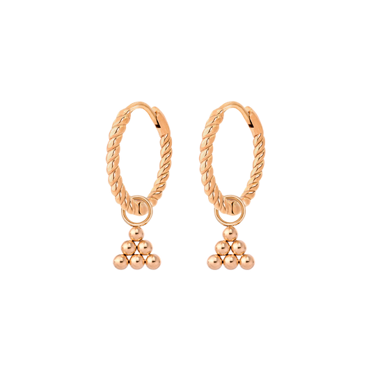 Tiny Beads Twisted Hoop Set Small Rose Gold