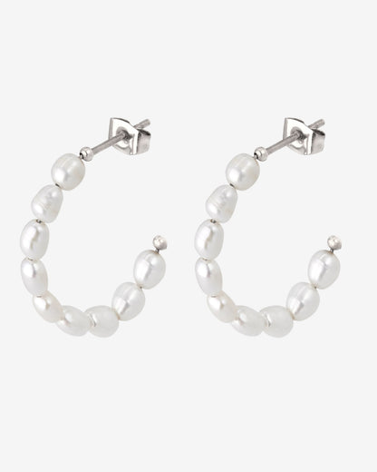Pearly Leni Hoop Earrings Silver