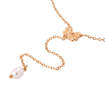 Petal Pearl Y-Necklace Rose Gold