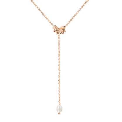 Petal Pearl Y-Necklace Rose Gold