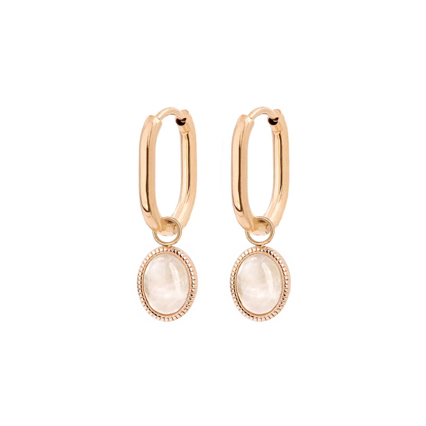 Blush Quartz Oval Hoop Set Baby Rose Gold