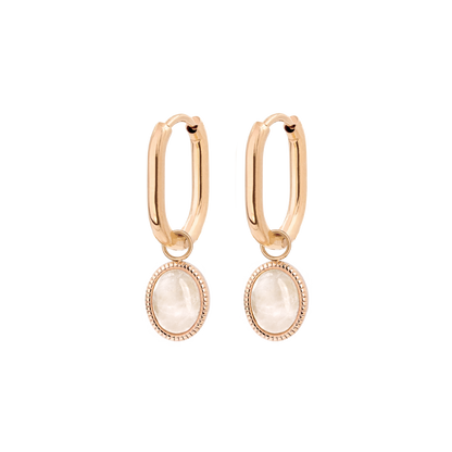 Blush Quartz Oval Hoop Set Baby Rose Gold