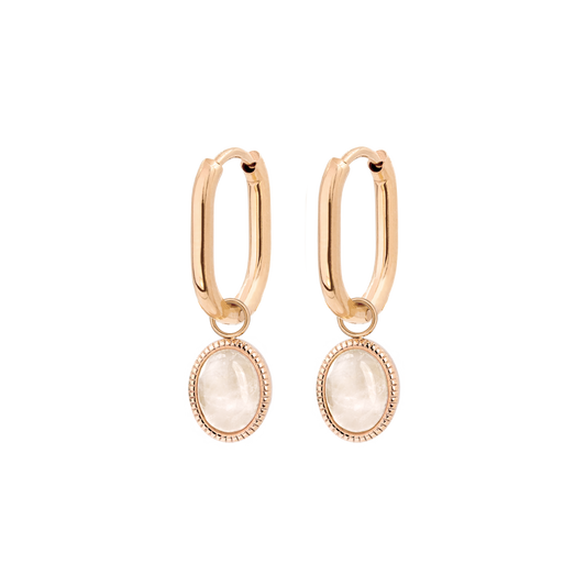 Blush Quartz Oval Hoop Set Baby Rose Gold