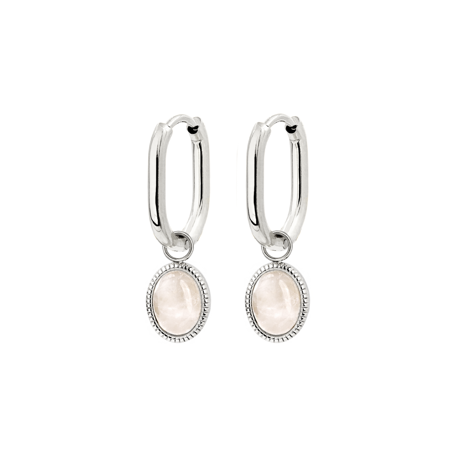 Blush Quartz Oval Hoop Set Baby Silver