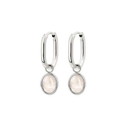 Blush Quartz Oval Hoop Set Baby Silver